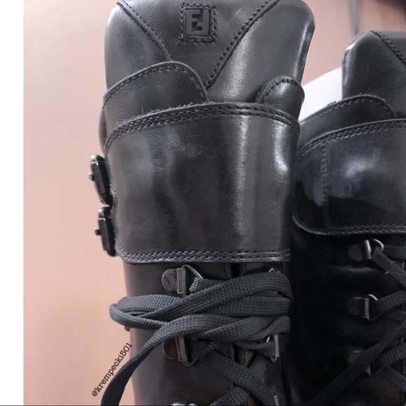 FENDI Black Leather Lace-Up Moto Boots ⭐️AUTHENTIC - Picture 5 of 7